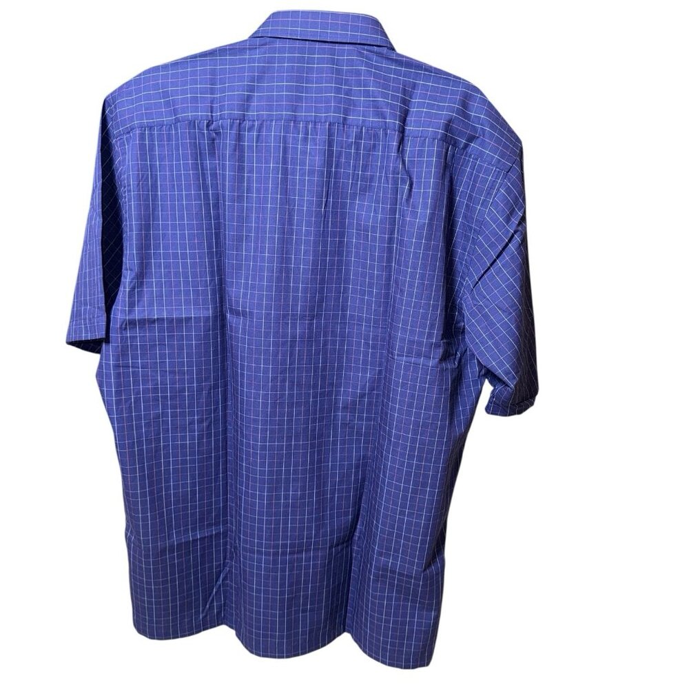 New Men's Sahara Casual Short Sleeve Shirt Navy Blue Checkered Size XL - Picture 4 of 7